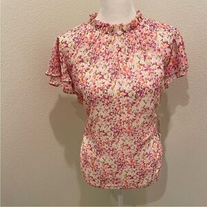 CeCe Ruffle Sleeve Floral Blouse Women’s Size M Peach Coral NWT